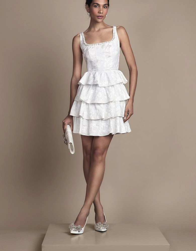 Ruffle Hem Mini Wedding Dress