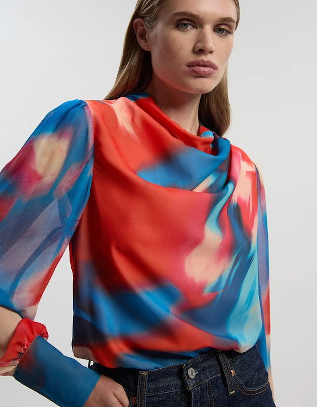 Georgette Draped Blur Print Woven Blouse, 4 of 3