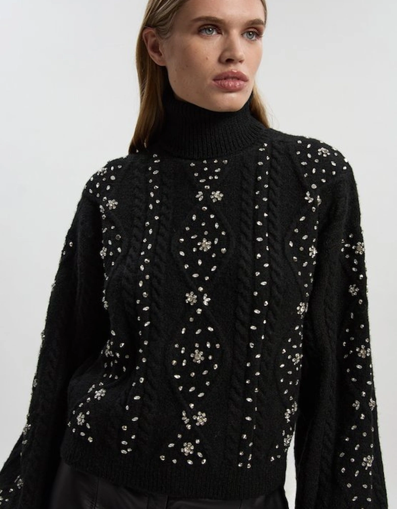 Wool Blend Embellished Cable Knit Jumper