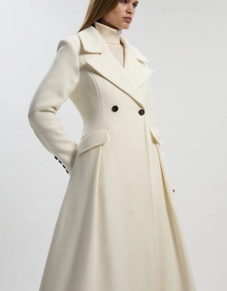 Wool Tailored Flared Skirt Midi Coat