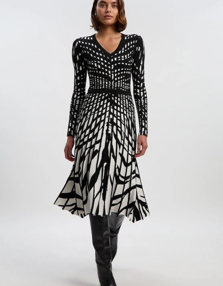 Petite Zebra Jacquard Knit Full Skirted Midi Dress