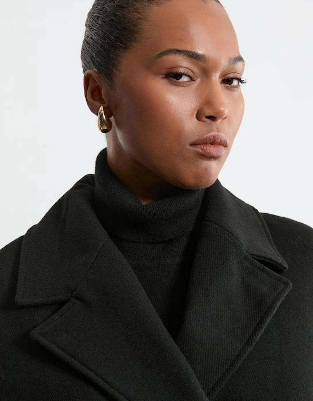 Plus Size Wool Blend Detachable Faux Fur Belted Midi Coat