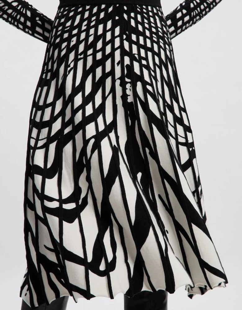Zebra Jacquard Knit Full Skirted Midi Dress