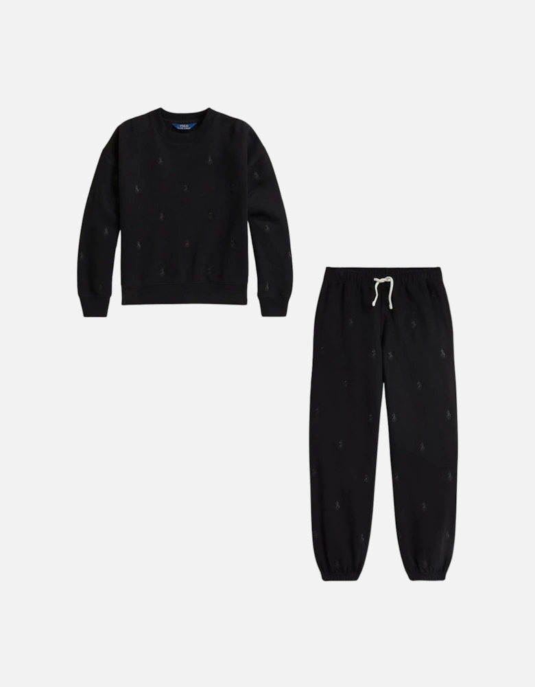 GIRL BLACK REPEAT PONY TRACKSUIT