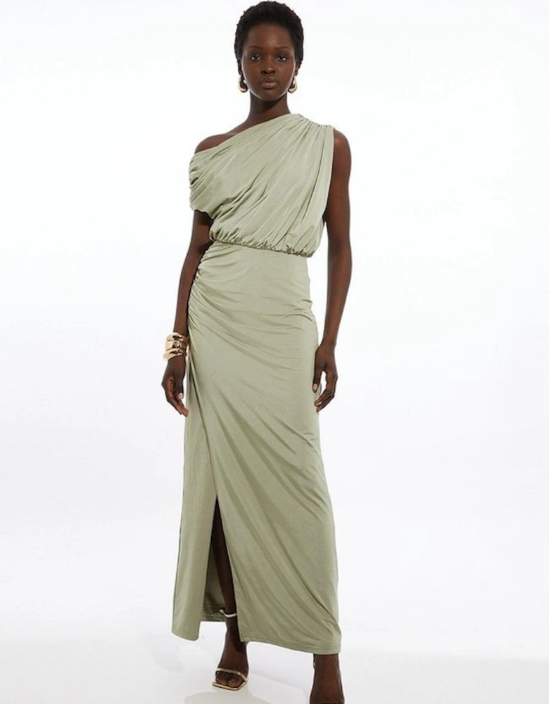 Drapey Slinky Jersey One Shoulder Maxi Dress