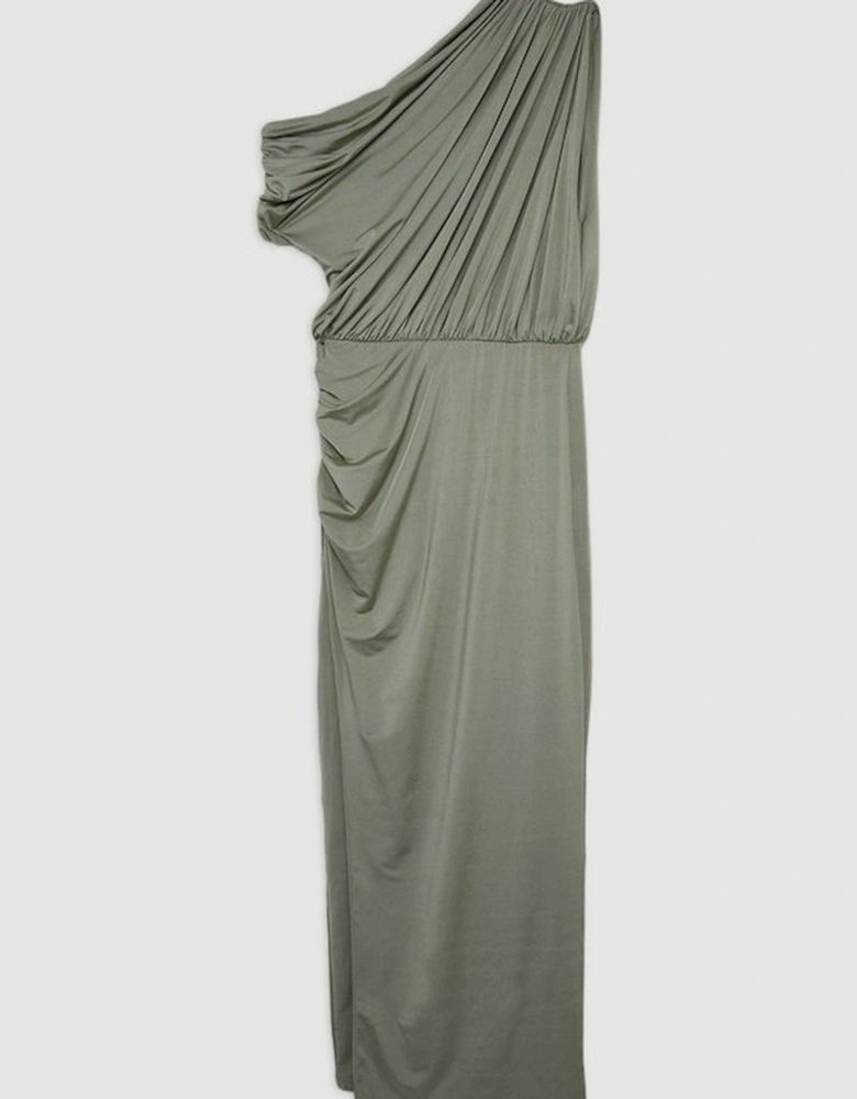 Drapey Slinky Jersey One Shoulder Maxi Dress
