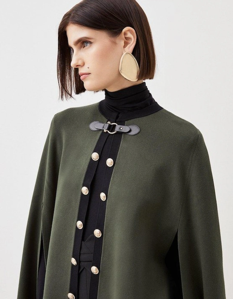 Viscose Blend Military Trim Knitted Cape