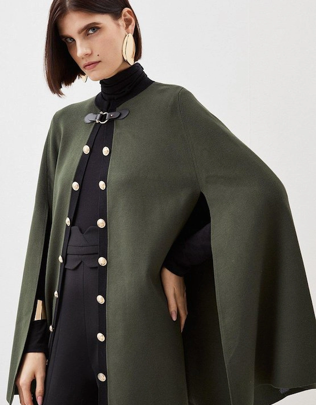 Viscose Blend Military Trim Knitted Cape