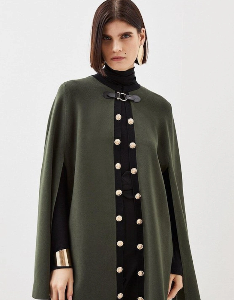 Viscose Blend Military Trim Knitted Cape