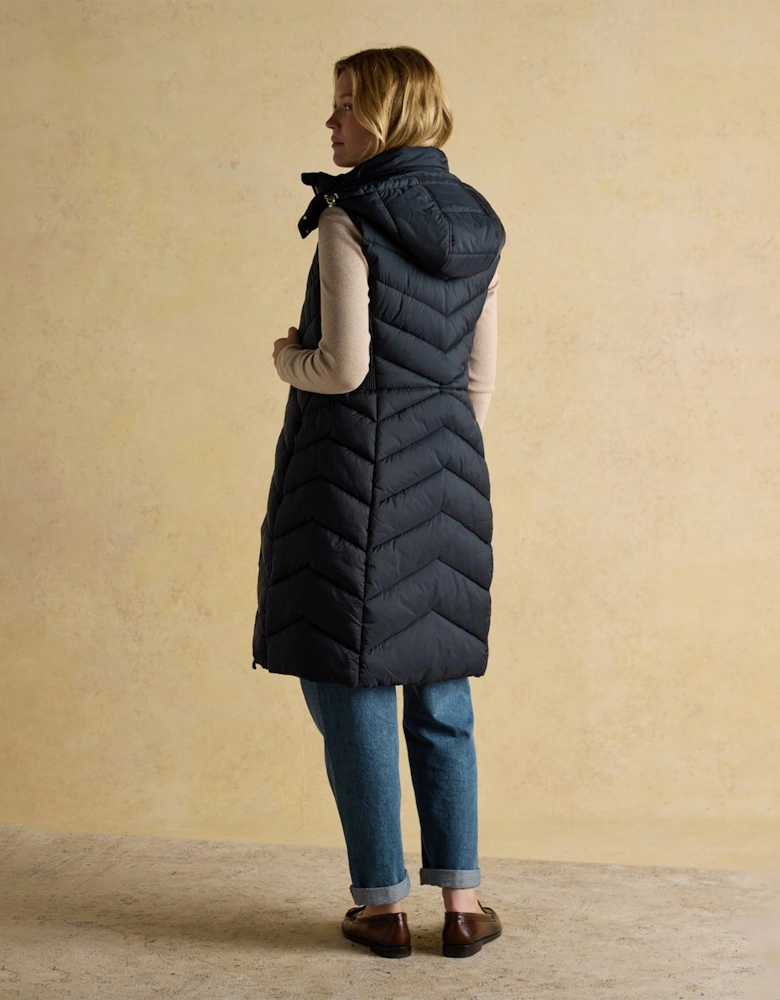 Pembury Longline Showerproof Padded Gilet with Hood Navy