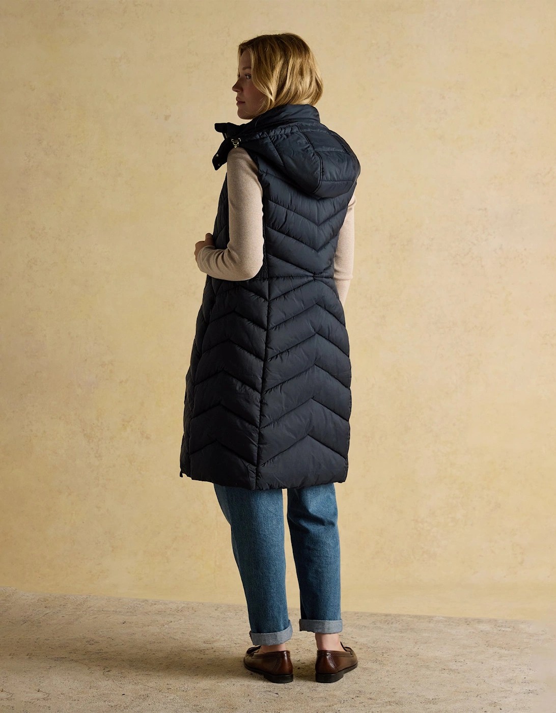 Pembury Longline Showerproof Padded Gilet with Hood Navy
