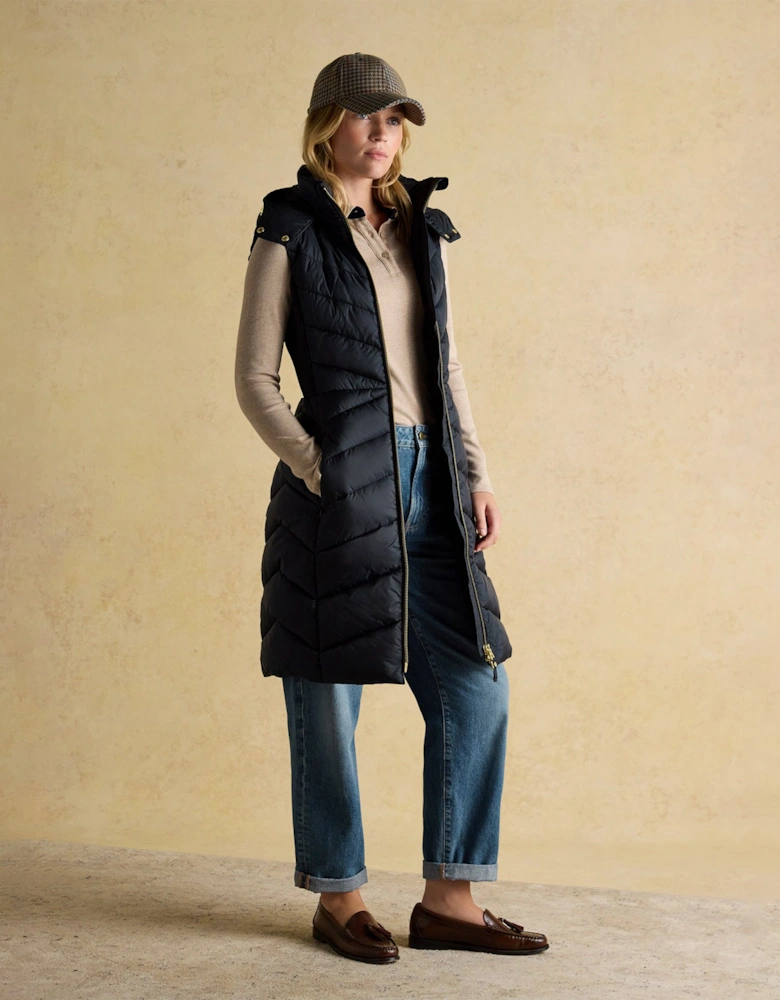 Pembury Longline Showerproof Padded Gilet with Hood Navy