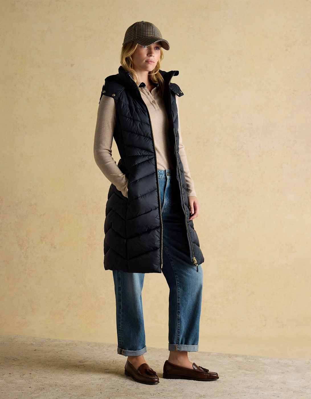 Pembury Longline Showerproof Padded Gilet with Hood Navy