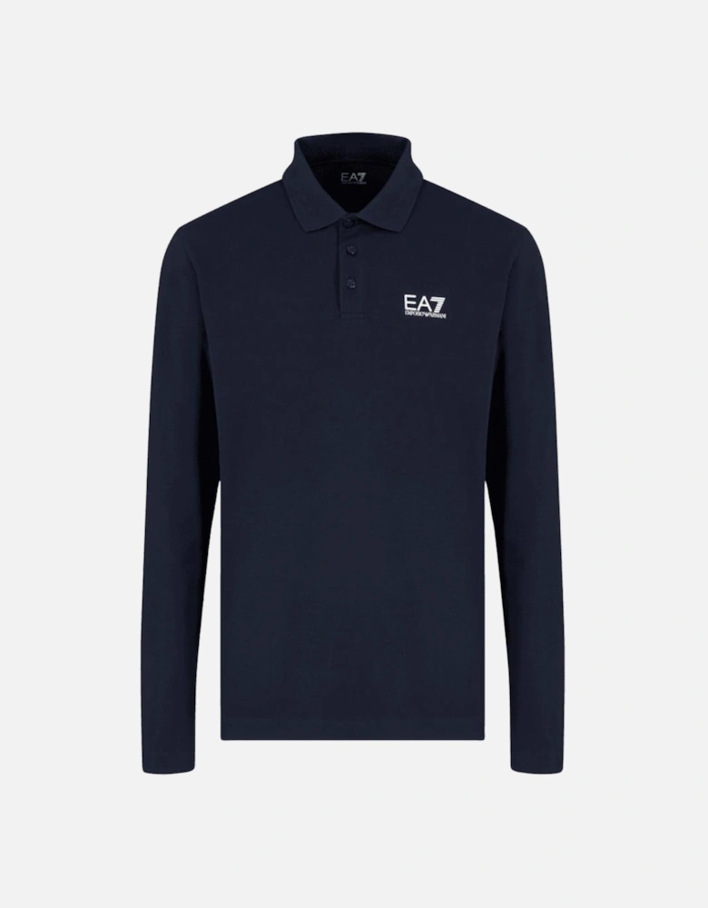 Long Sleeve Pique Cotton Navy Polo Shirt