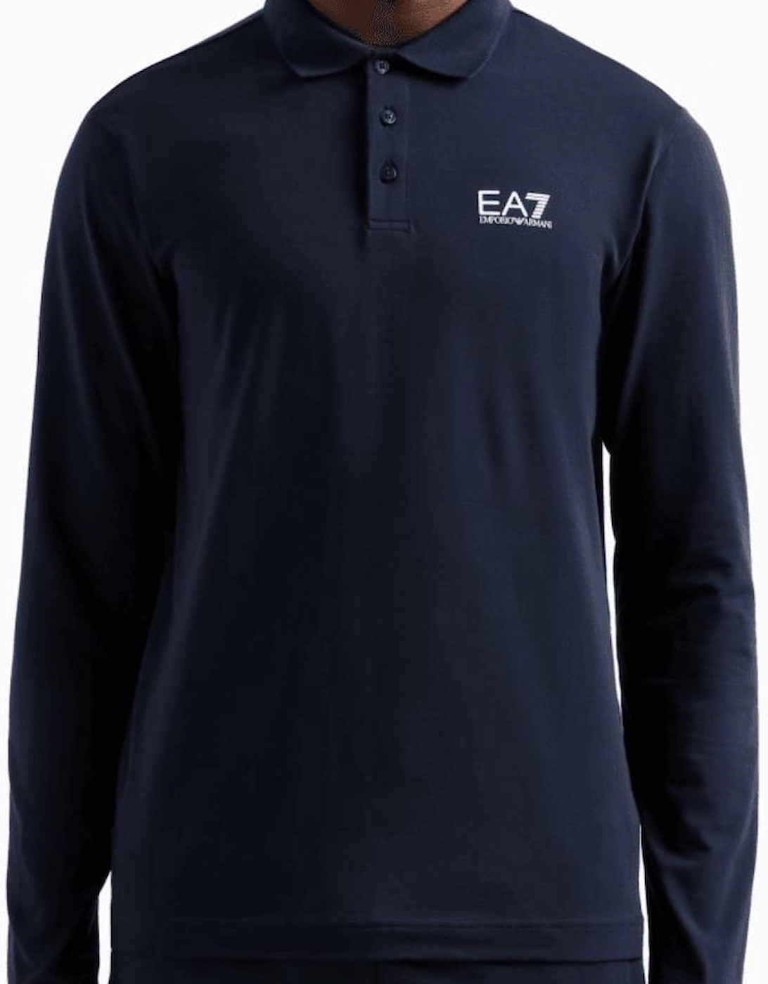Long Sleeve Pique Cotton Navy Polo Shirt