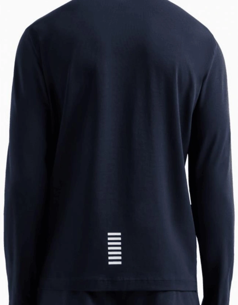 Long Sleeve Pique Cotton Navy Polo Shirt