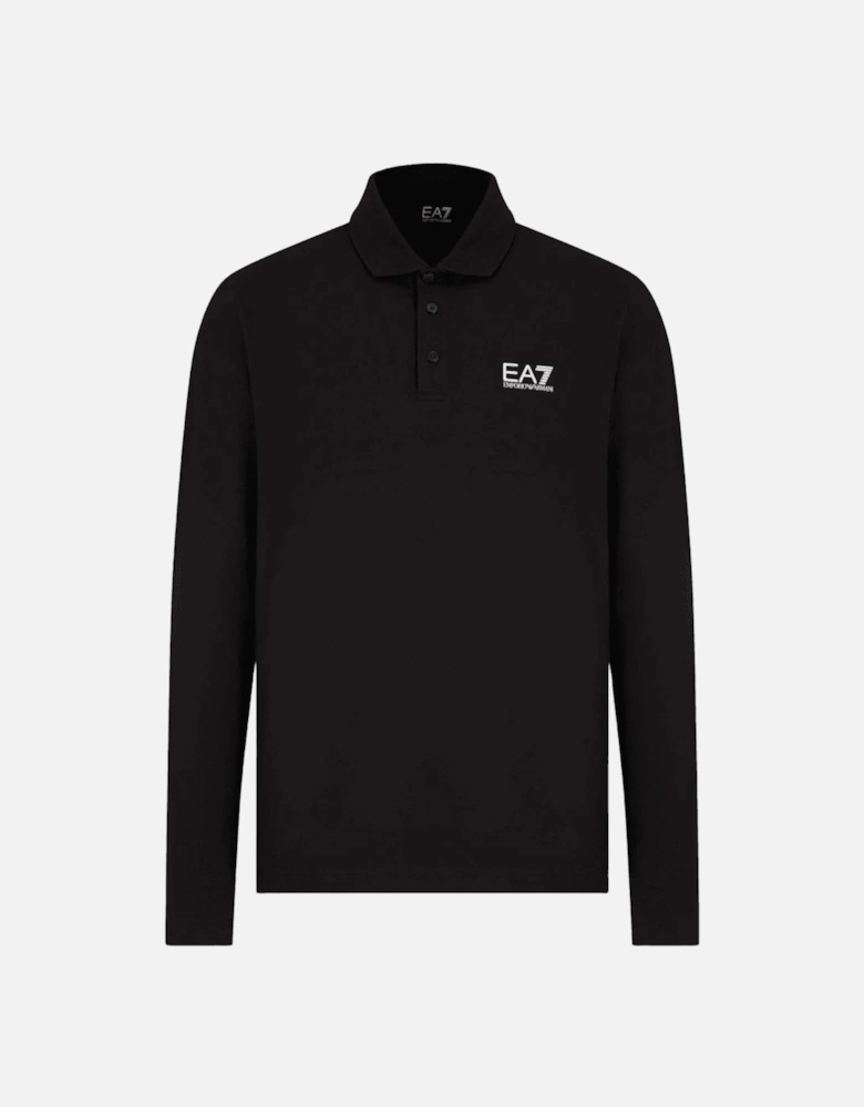 Long Sleeve Pique Cotton Black Polo Shirt