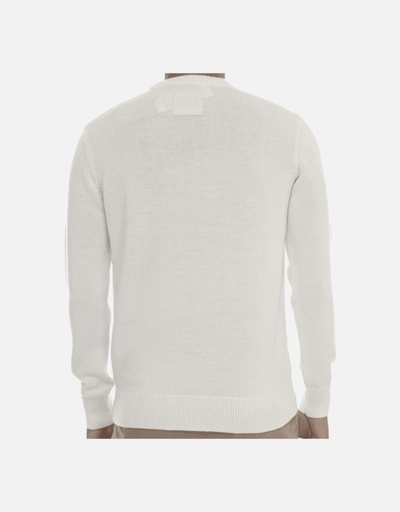 Crew Neck Rubber Logo Cream Knitwear Sweater