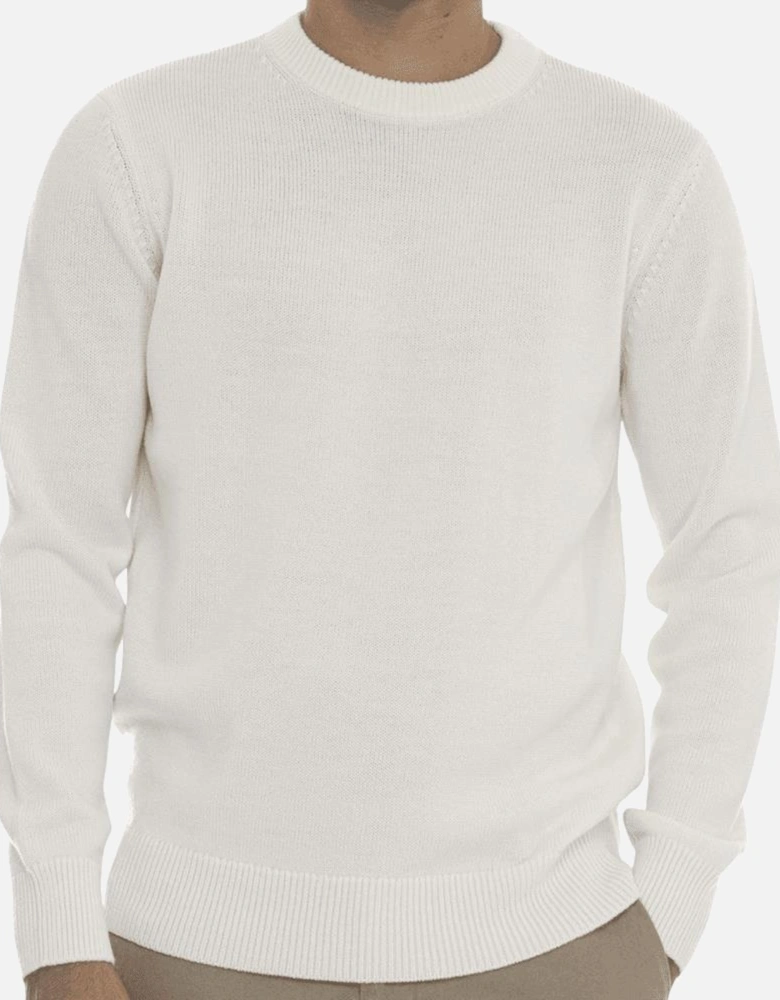Crew Neck Rubber Logo Cream Knitwear Sweater