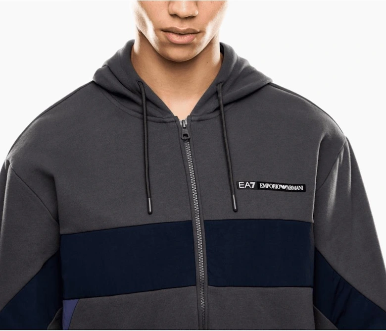 Colour Block Grey/Blue Hooded Tracksuit