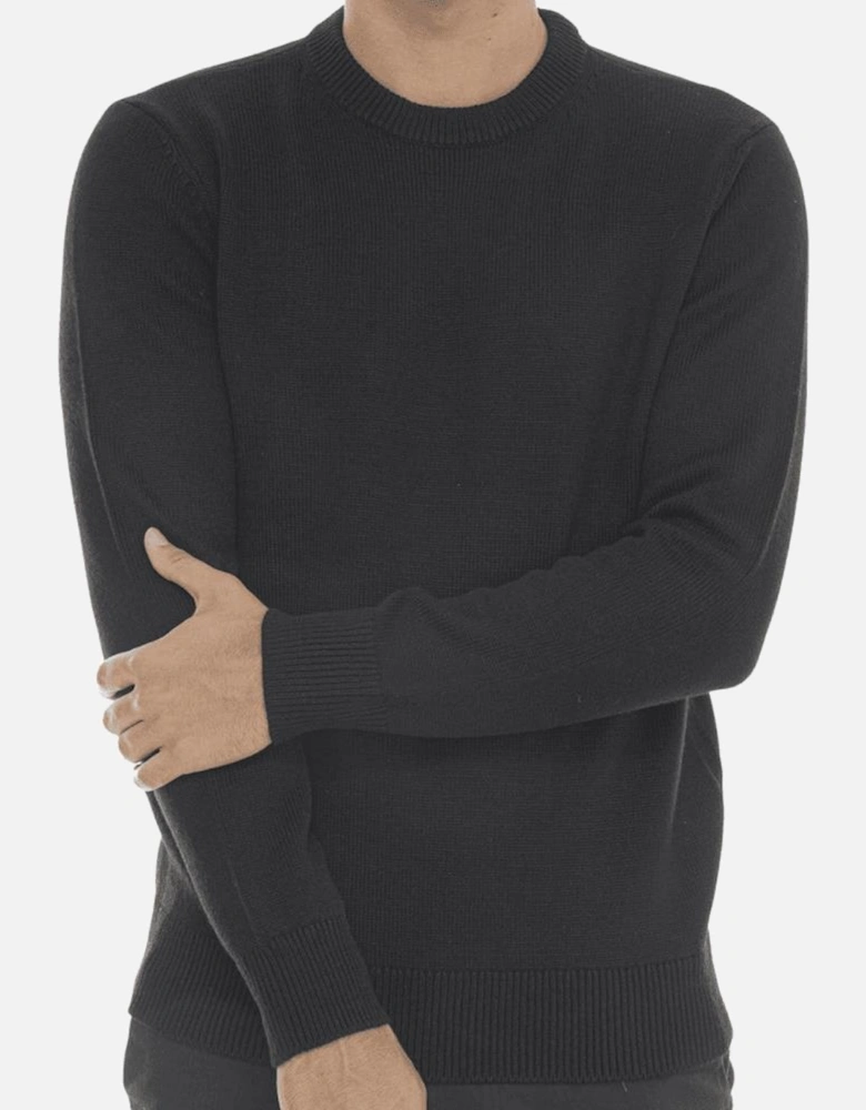 Crew Neck Rubber Logo Black Knitwear Sweater