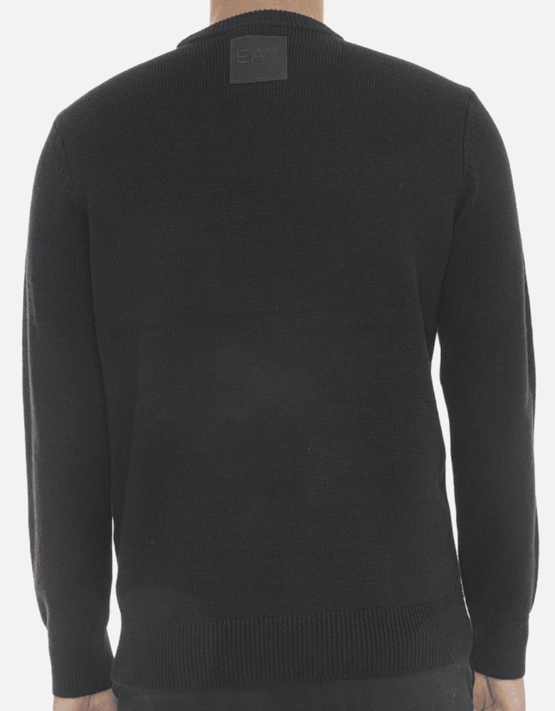 Crew Neck Rubber Logo Black Knitwear Sweater