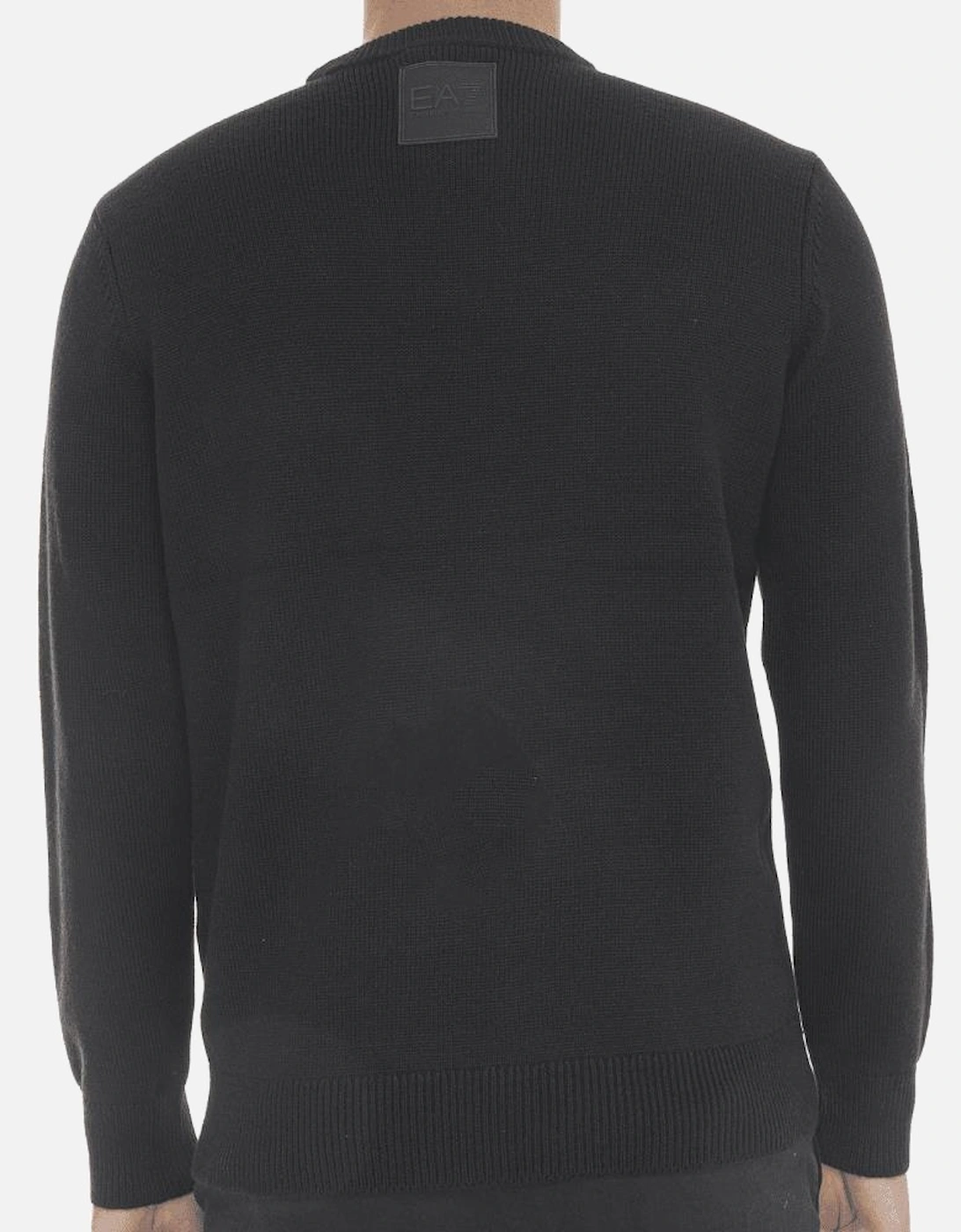 Crew Neck Rubber Logo Black Knitwear Sweater