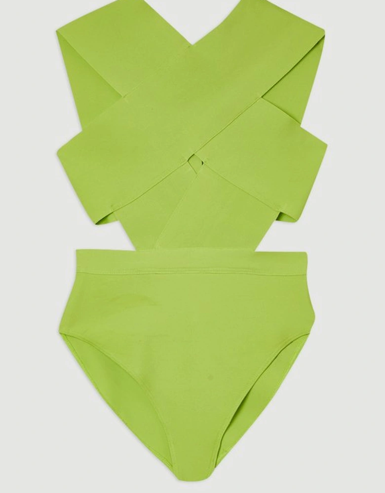 Plus Size Bandage Textured Cross Front Swimsuit