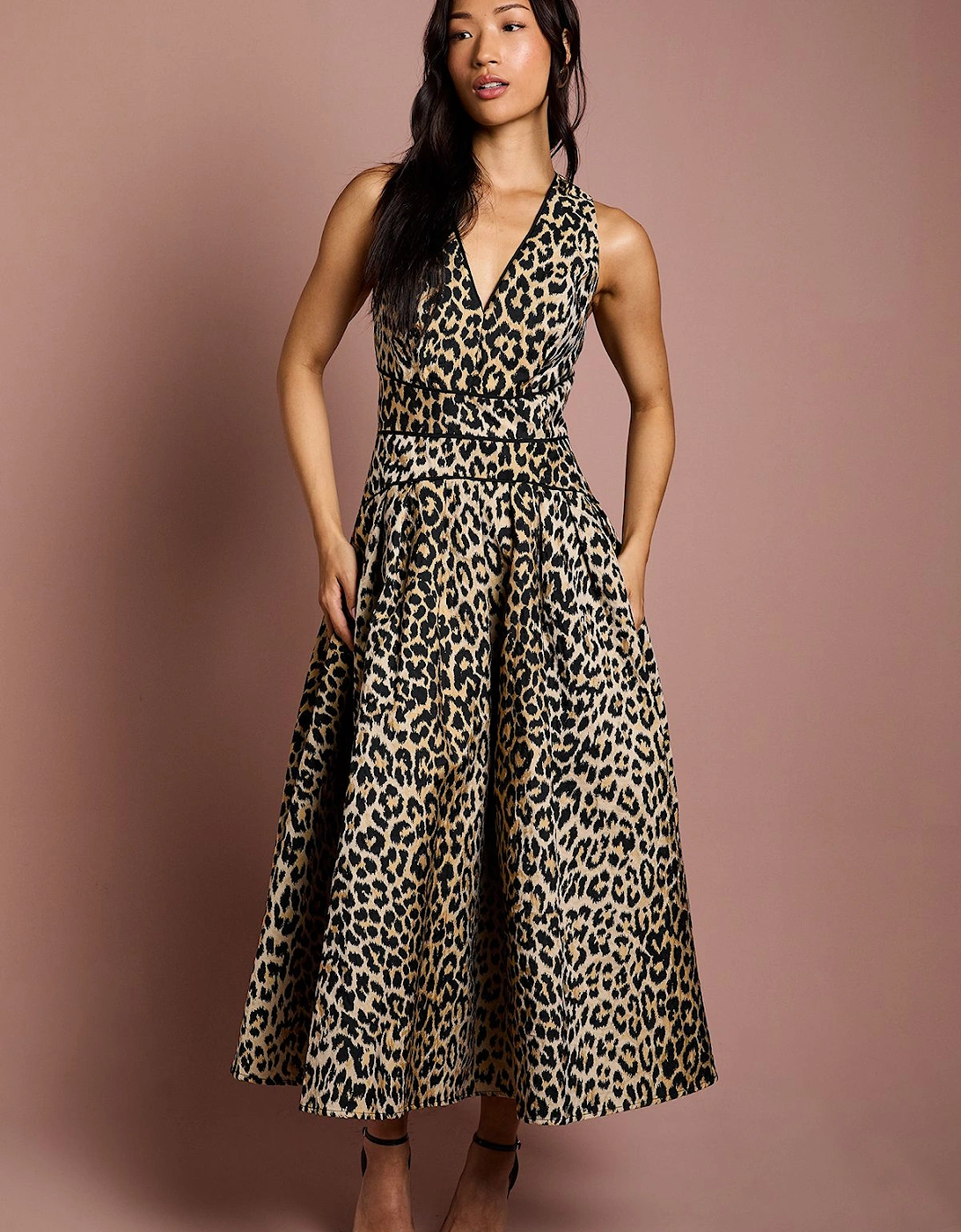 V Neck Animal Jacquard Midi Dress, 2 of 1