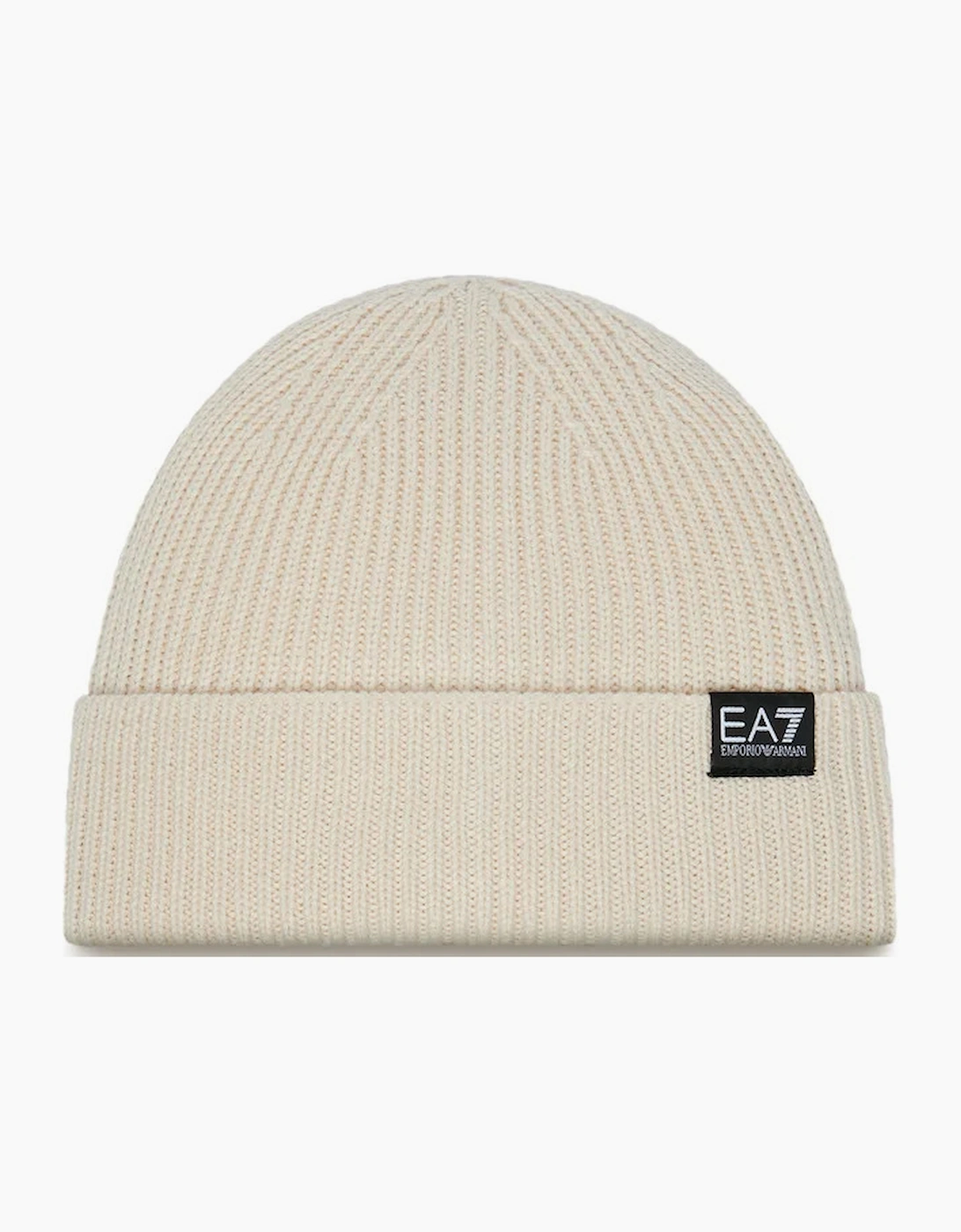 EA7 Men's Patch Logo Beanie - Off White - Tan