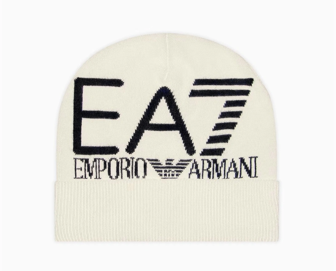 EA7 Men's Oversize Logo Beanie - Off White