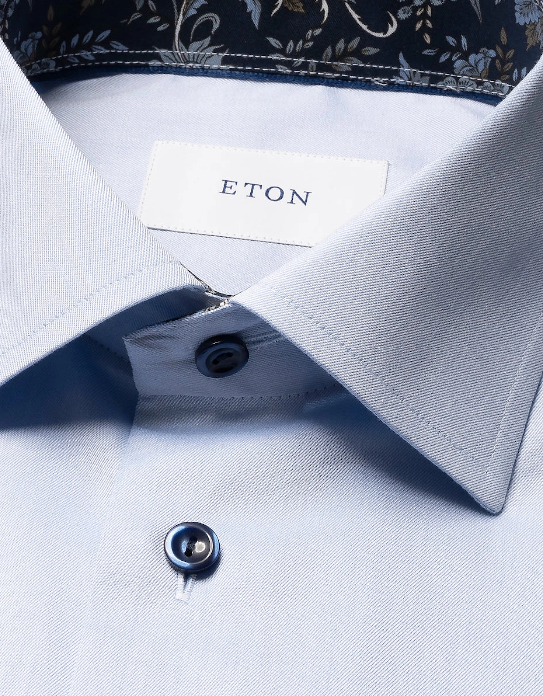 Signature Floral Effect Twill Shirt Slim Fit 21 Light Blue