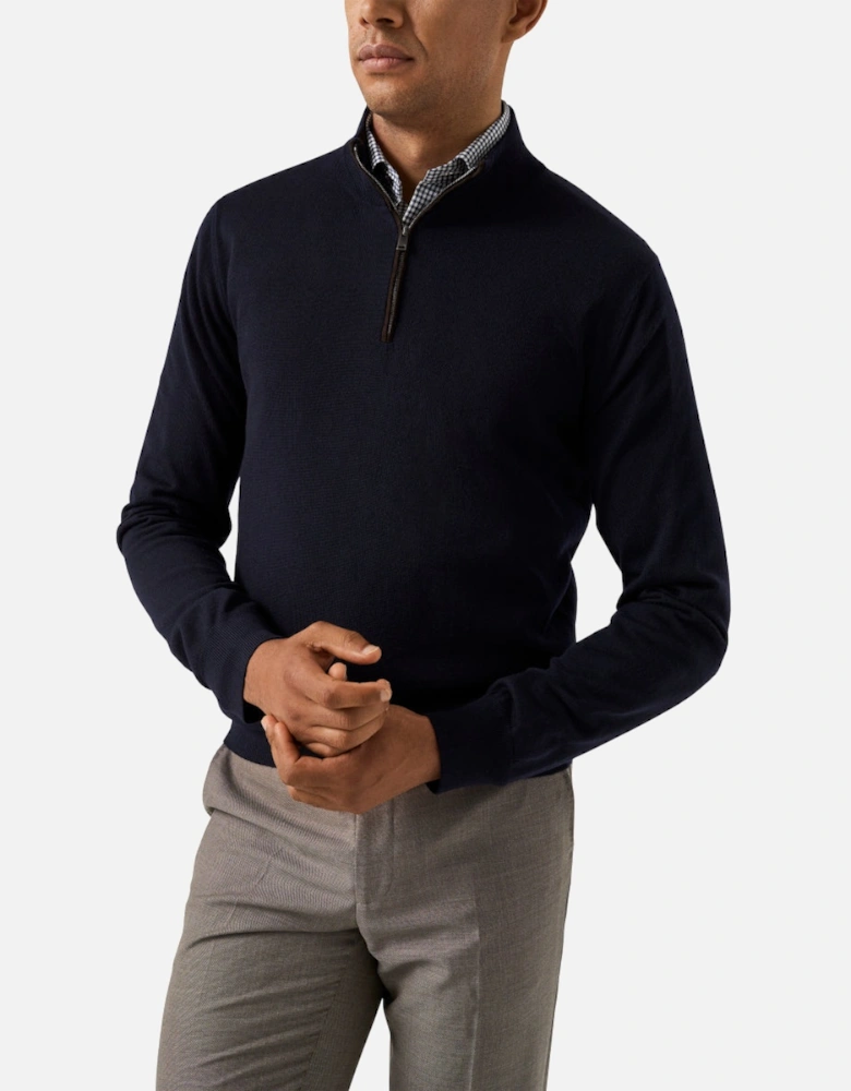 Merino Quarter Zip Knit Sweater 28 Navy