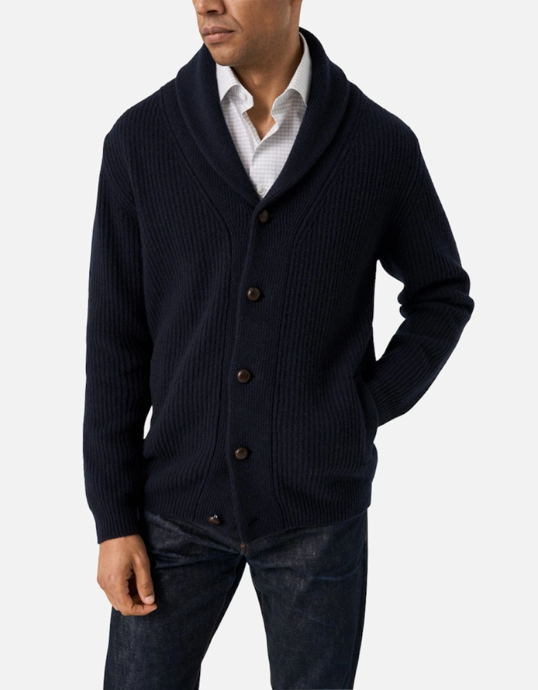 Wool Shawl Collar Knit Cardigan 28 Navy