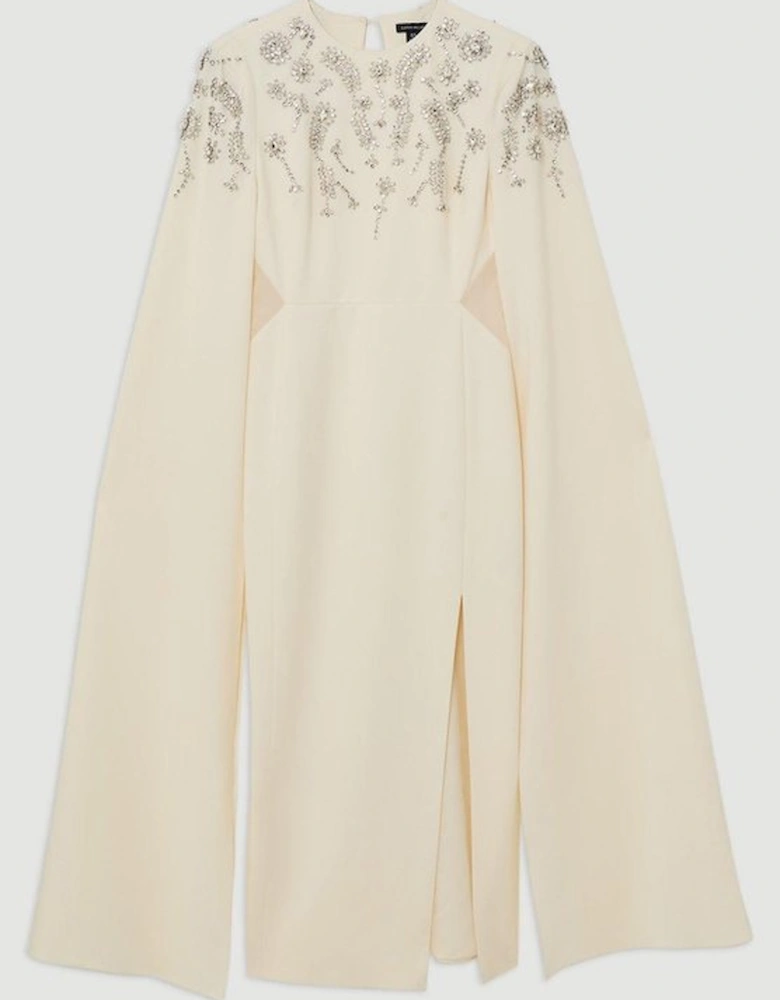 Compact Stretch Viscose Crystal Embellished Cape Maxi Dress