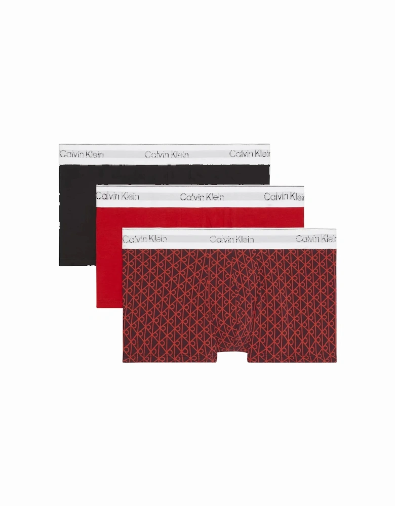 3-Pack Icon Emblem Print Low-Rise Boxer Trunks, Black / Emblem Dark Berry / Adrenaline Rush