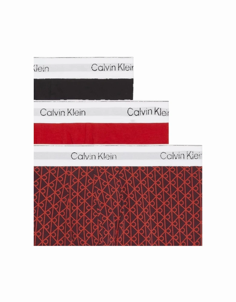 3-Pack Icon Emblem Print Low-Rise Boxer Trunks, Black / Emblem Dark Berry / Adrenaline Rush
