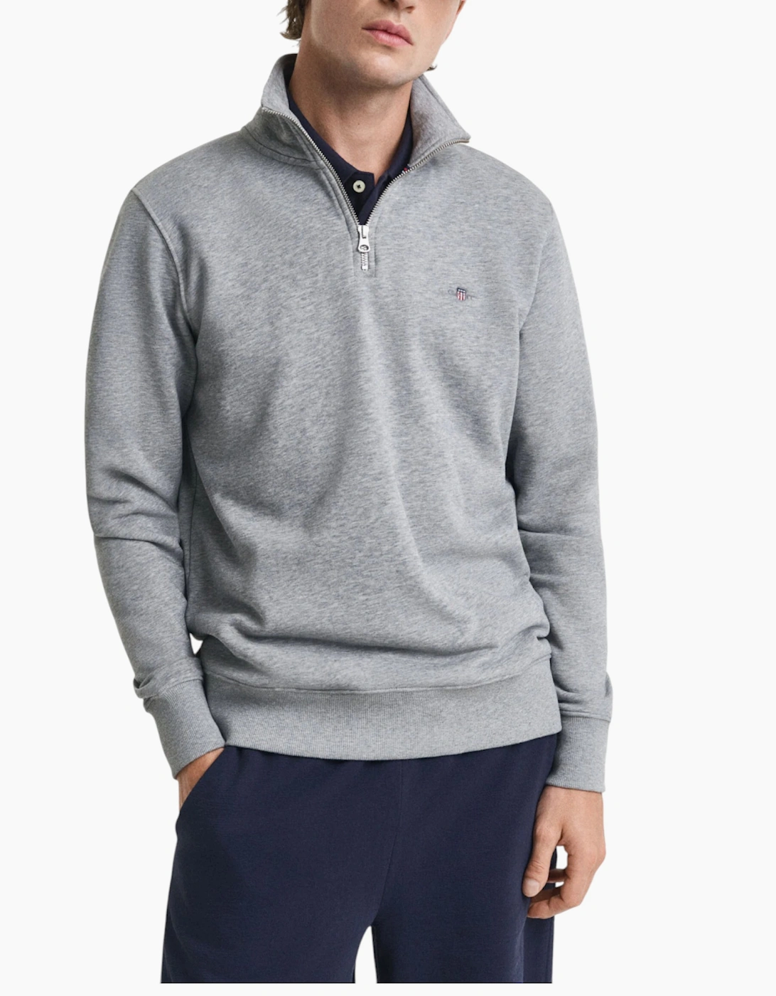 Gant Men's GANT Mens Sweatshirt Embroidered Shield Half Zip Pullover Winter Jumper Black - Grey