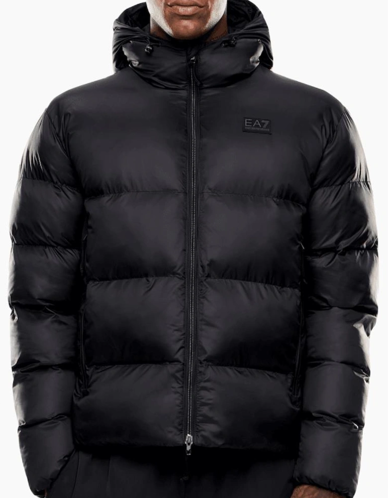 Rear Embroidered Logo Black Puffer Jacket