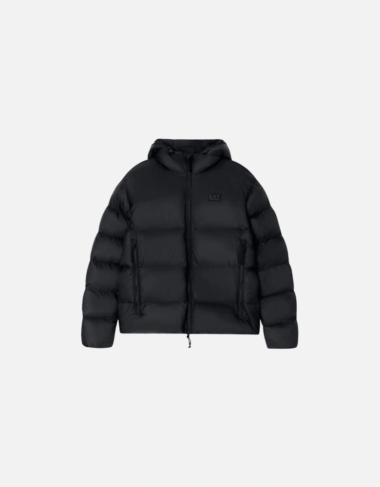 Rear Embroidered Logo Black Puffer Jacket