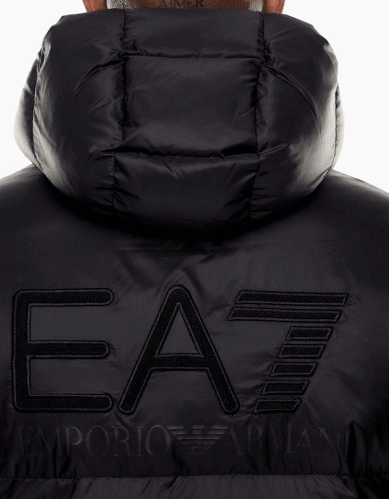 Rear Embroidered Logo Black Puffer Jacket