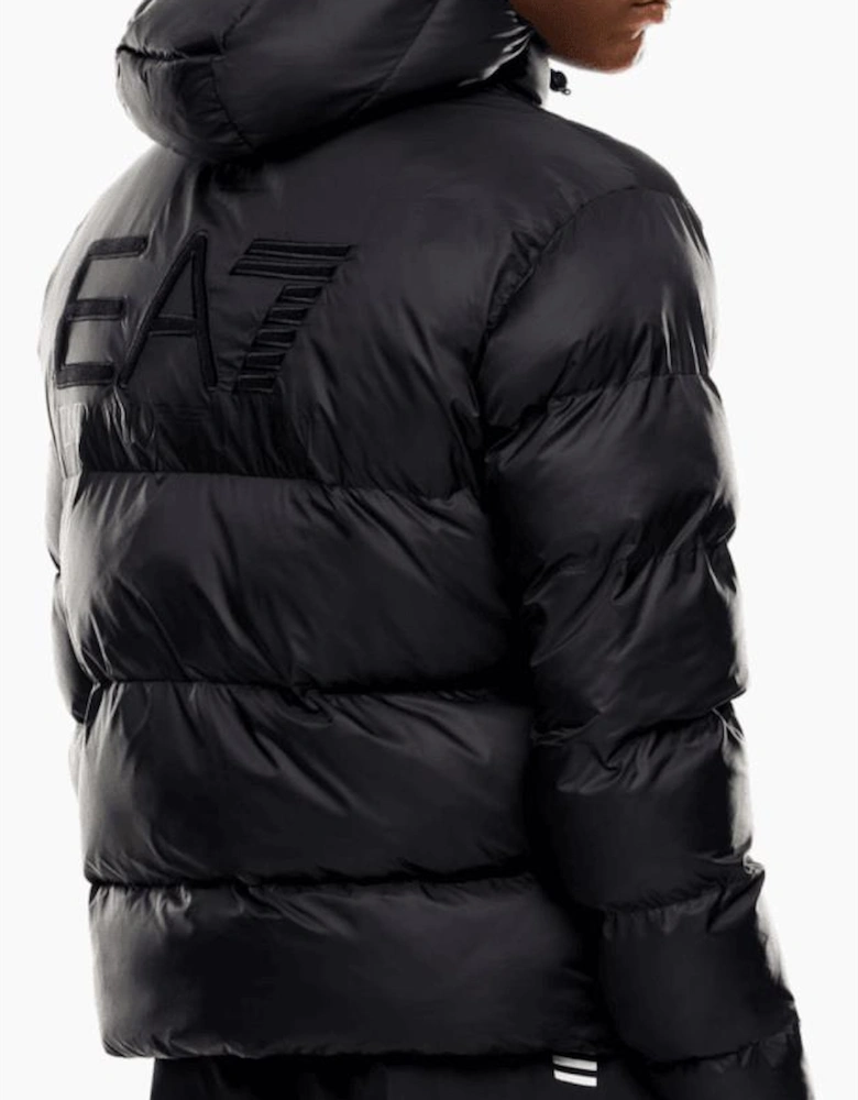 Rear Embroidered Logo Black Puffer Jacket