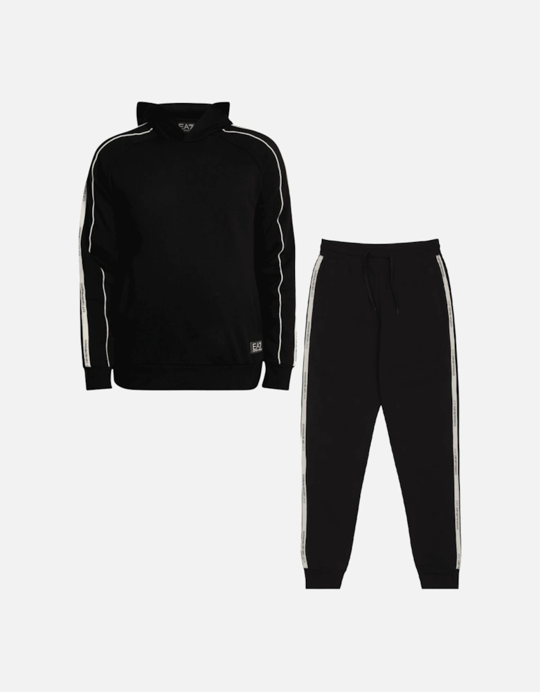 Tape Logo Overhead Hooded Black Tracksuit