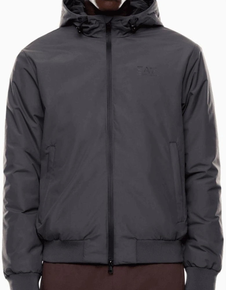 Technical Fabric hooded Grey Bomber Jacket