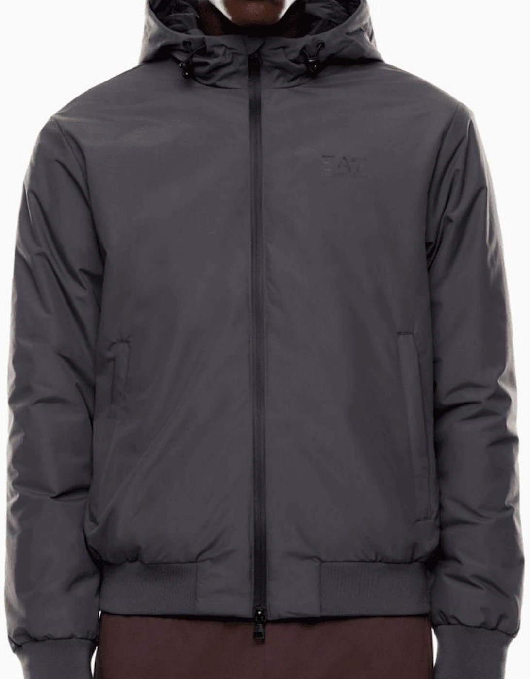 Technical Fabric hooded Grey Bomber Jacket