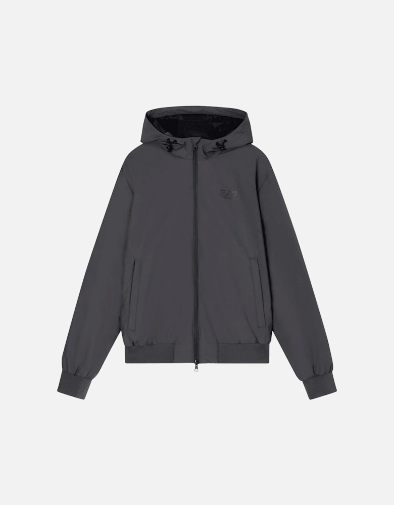 Technical Fabric hooded Grey Bomber Jacket