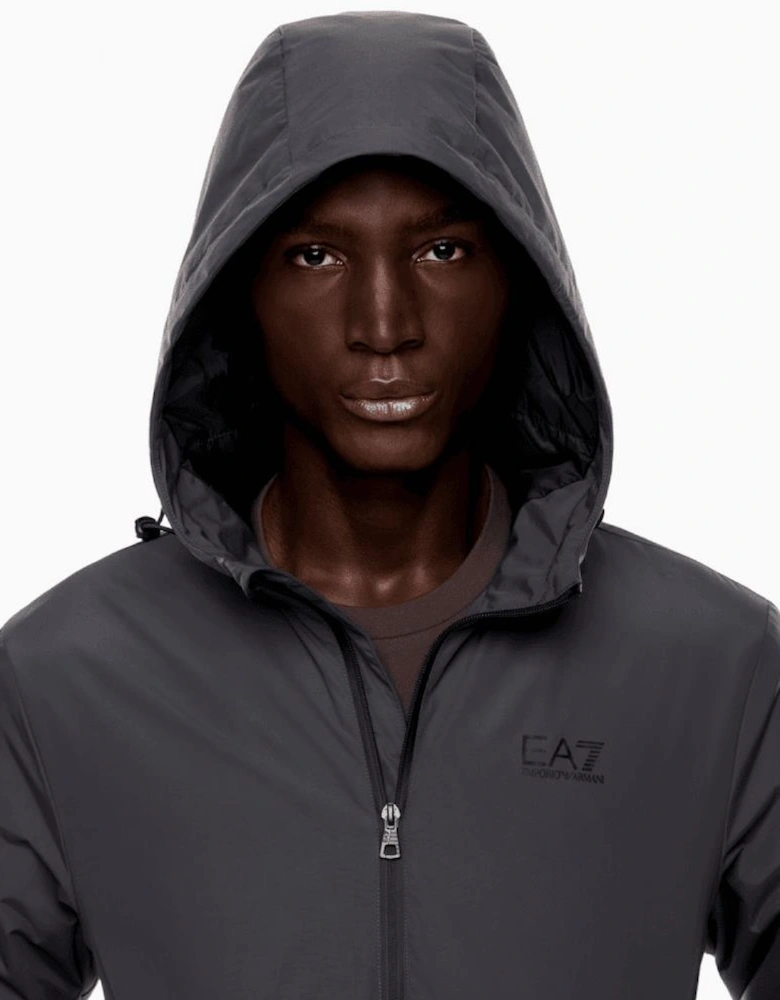 Technical Fabric hooded Grey Bomber Jacket