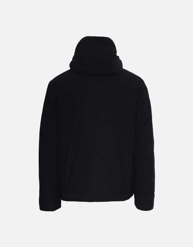 Gold Plaque Hooded Black Puffer Jacket
