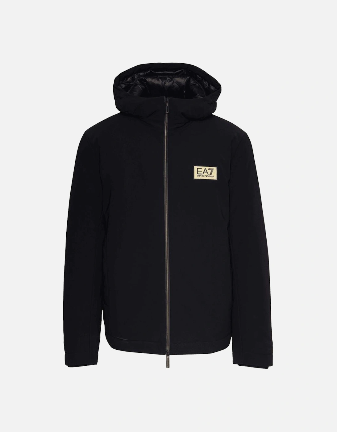 Gold Plaque Hooded Black Puffer Jacket, 4 of 3