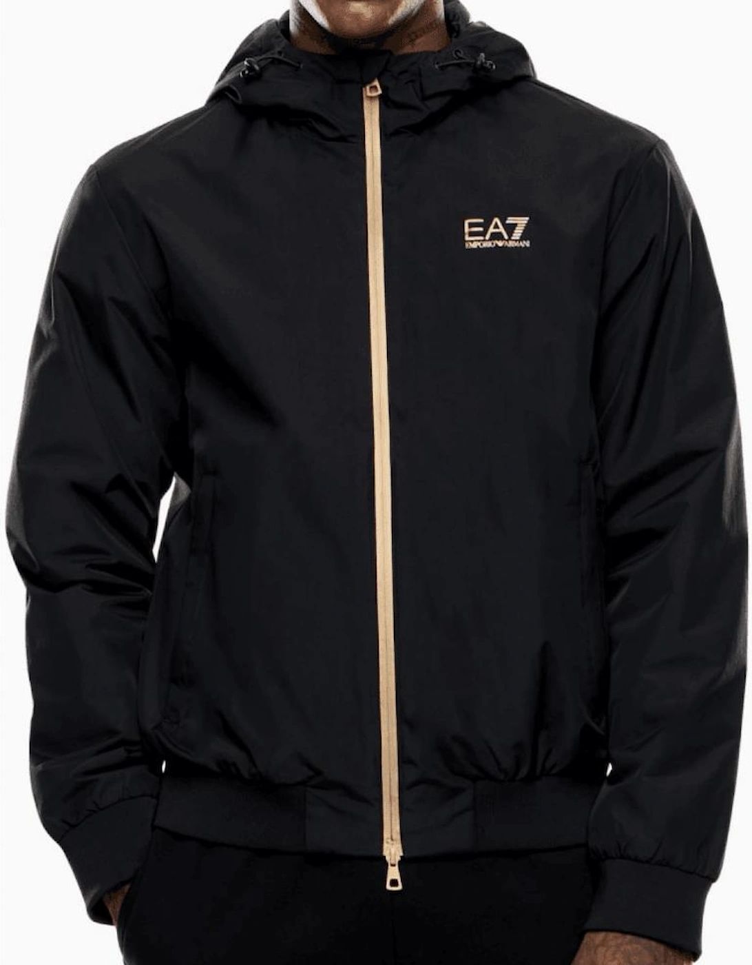 Technical Fabric hooded Black/Gold Bomber Jacket